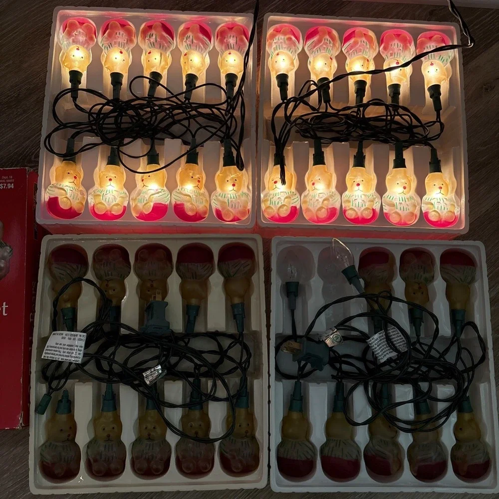 Glass Teddy Bear String Lights Holiday Time 4 Sets- 2 Work 7.8 Ft